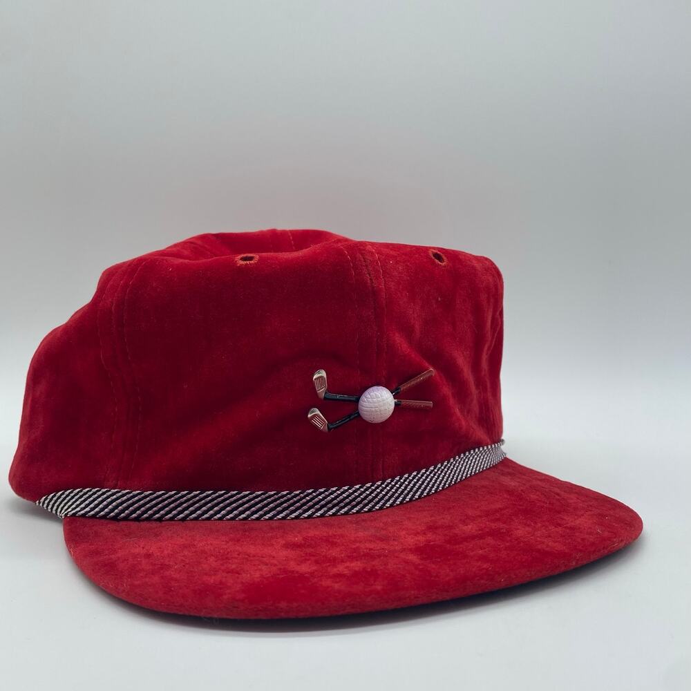Vintage 90s Red Velour Golfing Snapback Hat Cap Velvet Retro Streetwear Golf